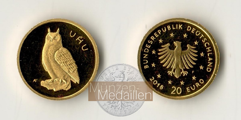 BRD  20 Euro MM-Frankfurt Feingold: 3,88g Einheimische Vögel - UHU 2018 F 