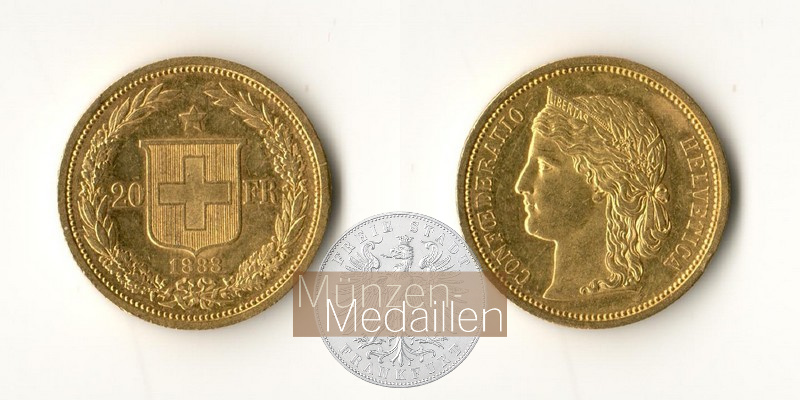 Schweiz MM-Frankfurt Feingewicht: 5,81g 20 Francs 1883 