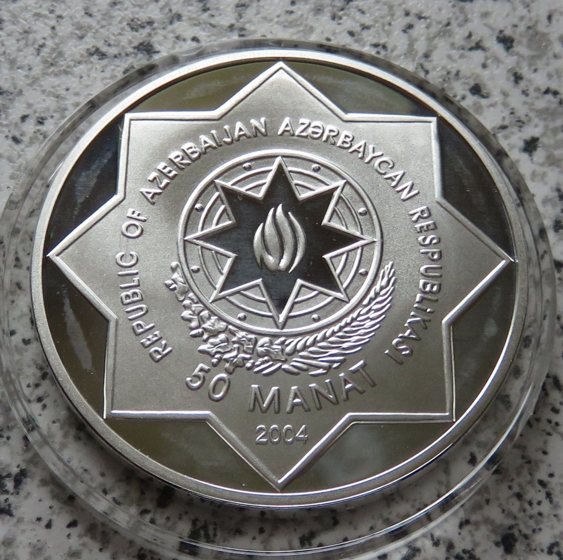  Aserbaidschan  50 Manat 2004, 28,5 Gramm 925-er Silber   