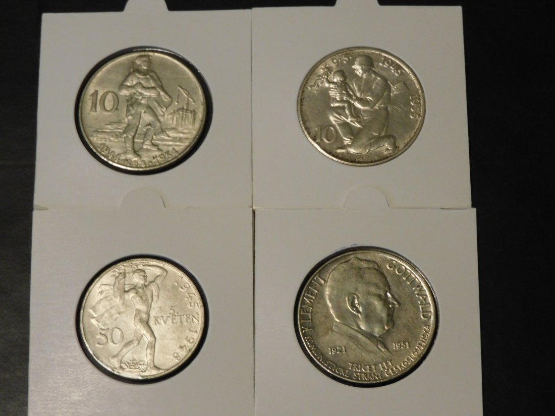 CZECHOSLOVAKIA 2X 10 K.1954-55-50 K.1948-100 K.1951.GRADE-PLEASE SEE PHOTOS.