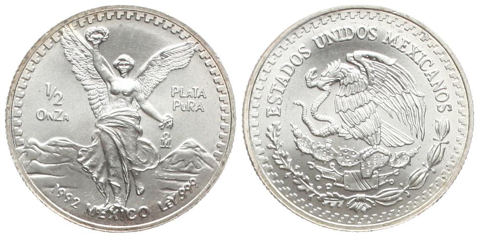  Mexiko: 1/2 Unze Libertad 1992, Feinsilber, stgl!   