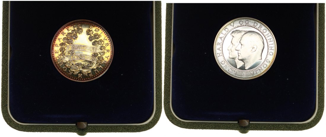  Norwegen: Silbermedaille zum 25. Hochzeitstag des Königpaares am 29.8.1993, 15,6 gr. 925er Silber   