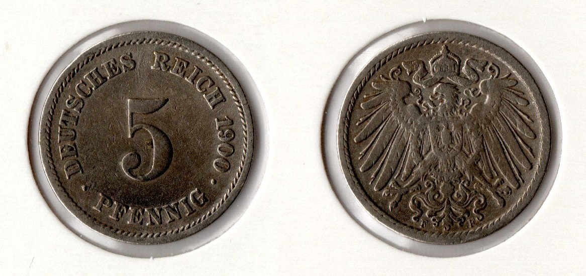  Kaiserreich 5 Pfennig 1900 -F- Jaeger 12. ss-vz   