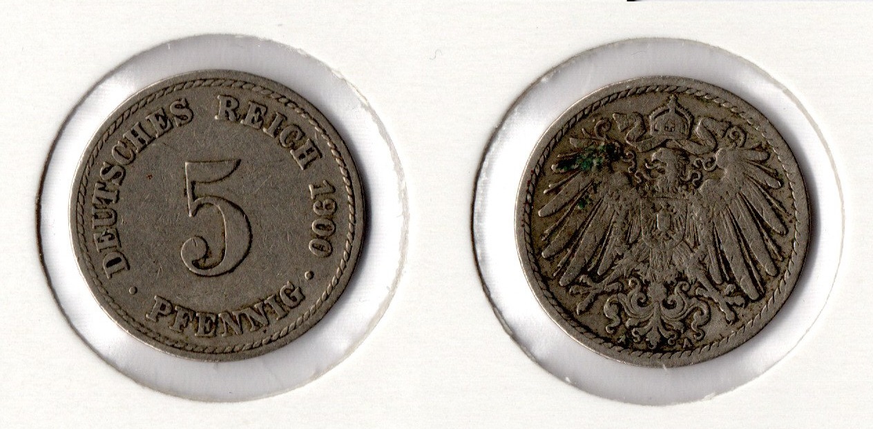  Kaiserreich 5 Pfennig 1900 -A- Jaeger 12. ss   