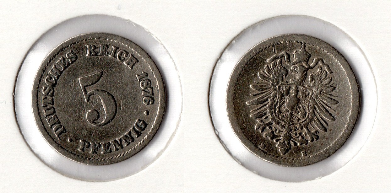  Kaiserreich 5 Pfennig 1876 -B- Jaeger 3. ss   