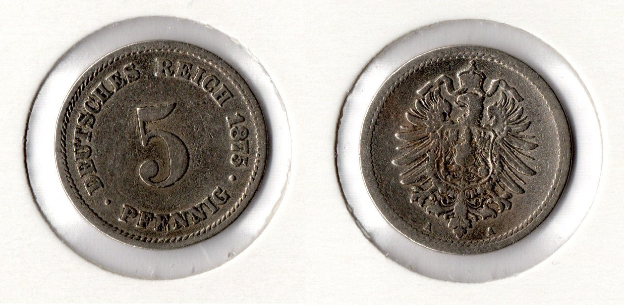  Kaiserreich 5 Pfennig 1875 -A- Jaeger 3. s-ss   
