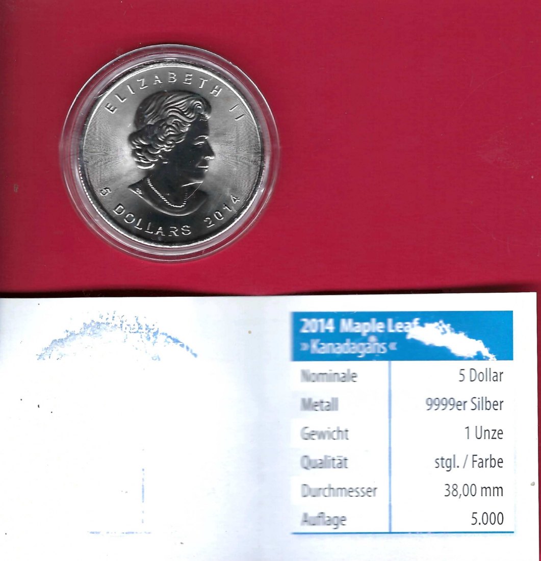  Canada 5 Dollar Maple leaf Kandagans 1 Oz Feinsilber 2014 Münzenankauf Koblenz Frank Maurer AI502   