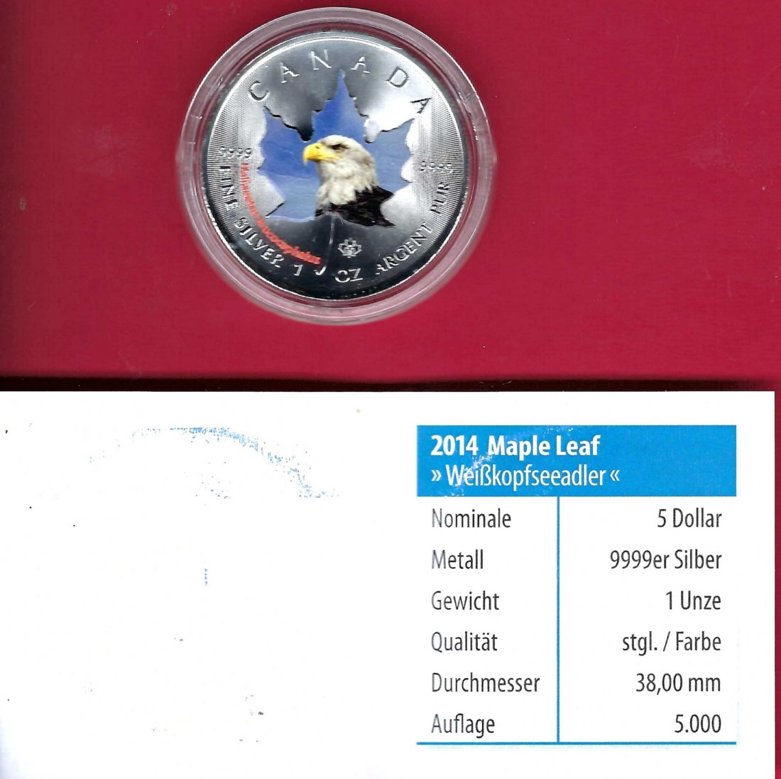  Canada 5 Dollar Maple leaf Weißkopfseeadler 1 Oz Silber 2014 Münzenankauf Koblenz Frank Maurer AI503   