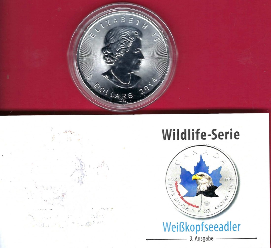  Canada 5 Dollar Maple leaf Weißkopfseeadler 1 Oz Silber 2014 Münzenankauf Koblenz Frank Maurer AI503   