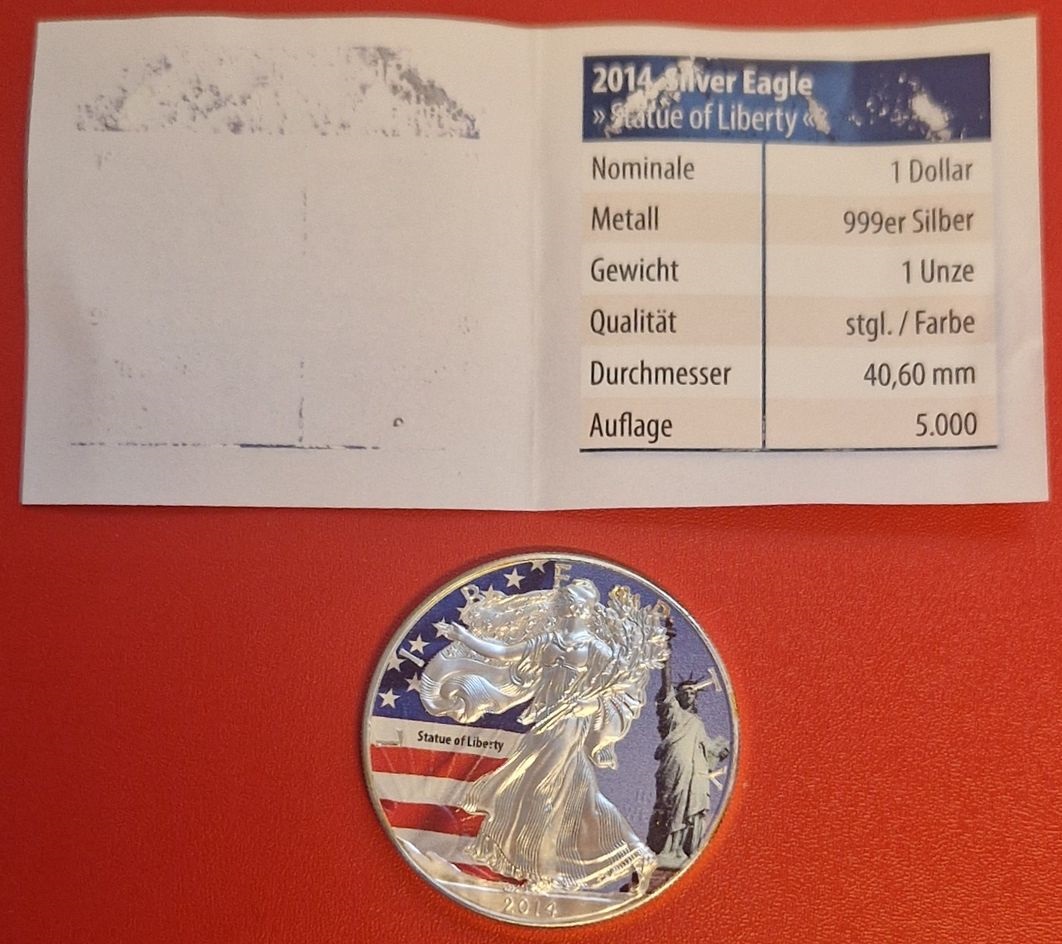  USA 2014  AG 1 OZ  Satute of Liberty Koblenzer Münzen Studio Koblenz Frank Maurer AI 511   