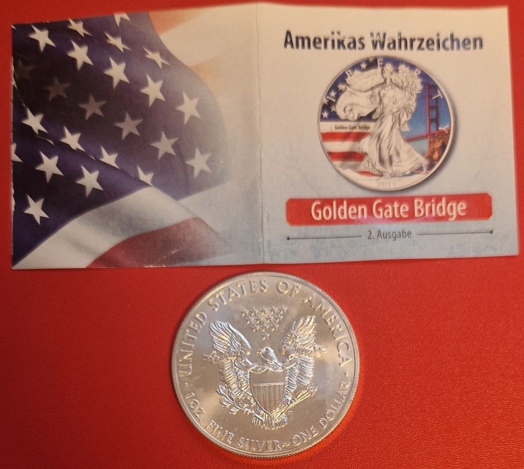  USA 2014  AG 1 OZ Feinsilber Golden Gate Bridge Koblenzer Münzen Studio Koblenz Frank Maurer AI 512   