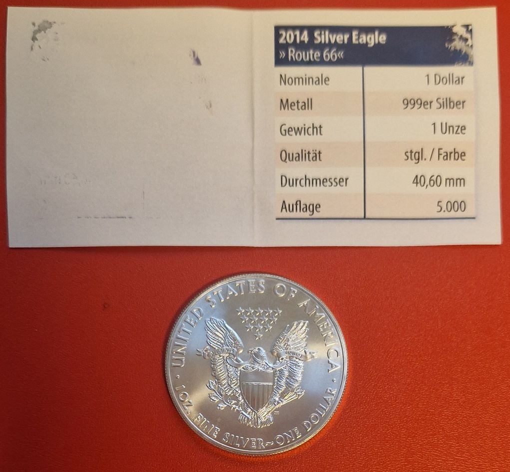  USA 2014  AG 1 OZ Feinsilber Route 66 Koblenzer Münzen Studio Koblenz Frank Maurer AI 513   