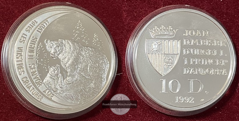  Andorra  10 Diner  1992  FM-Frankfurt  Feingewicht: 28,77g  Silber  pp KM#76   