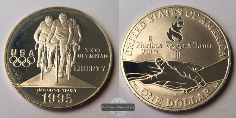  USA  1 Dollar 1996 Atlanta Olympiade Fahrrad FM-Frankfurt  Feinsilber: 24,06g   