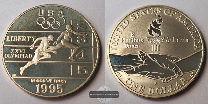  USA  1 Dollar 1996 Atlanta Olympiade Lauf FM-Frankfurt  Feinsilber: 24,06g   