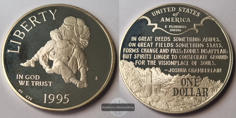  USA  1 Dollar 1995 S Amerikanischer Bürgerkrieg   FM-Frankfurt  Feingewicht: 24,06g  Silber   