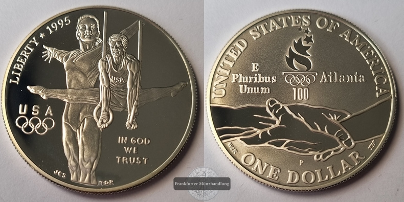  USA  1 Dollar 1996 Atlanta Olympiade Turnen FM-Frankfurt  Feinsilber: 24,06g   