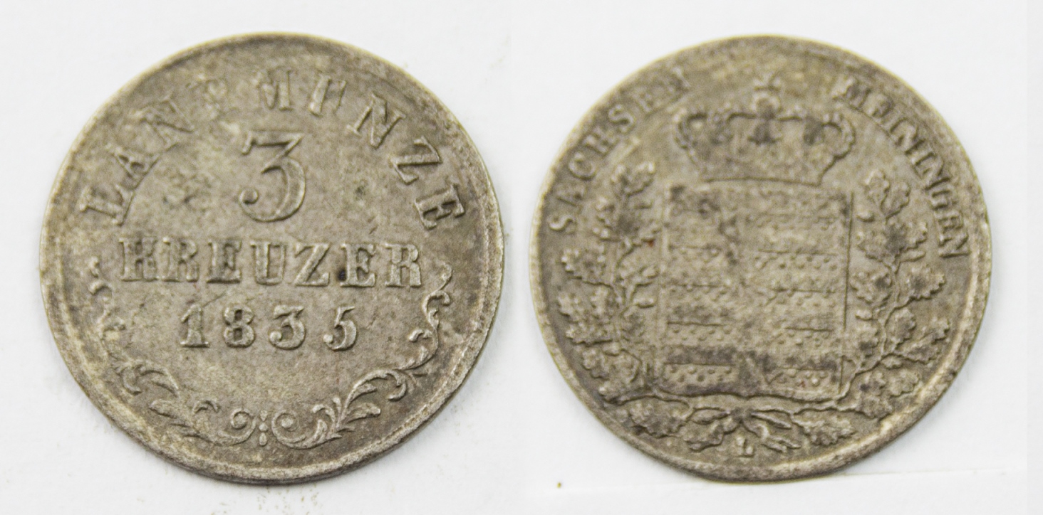  Sachsen Meiningen 3 Kreuzer 1835 Berhard-Erich-Freund 1803-1866 ss   