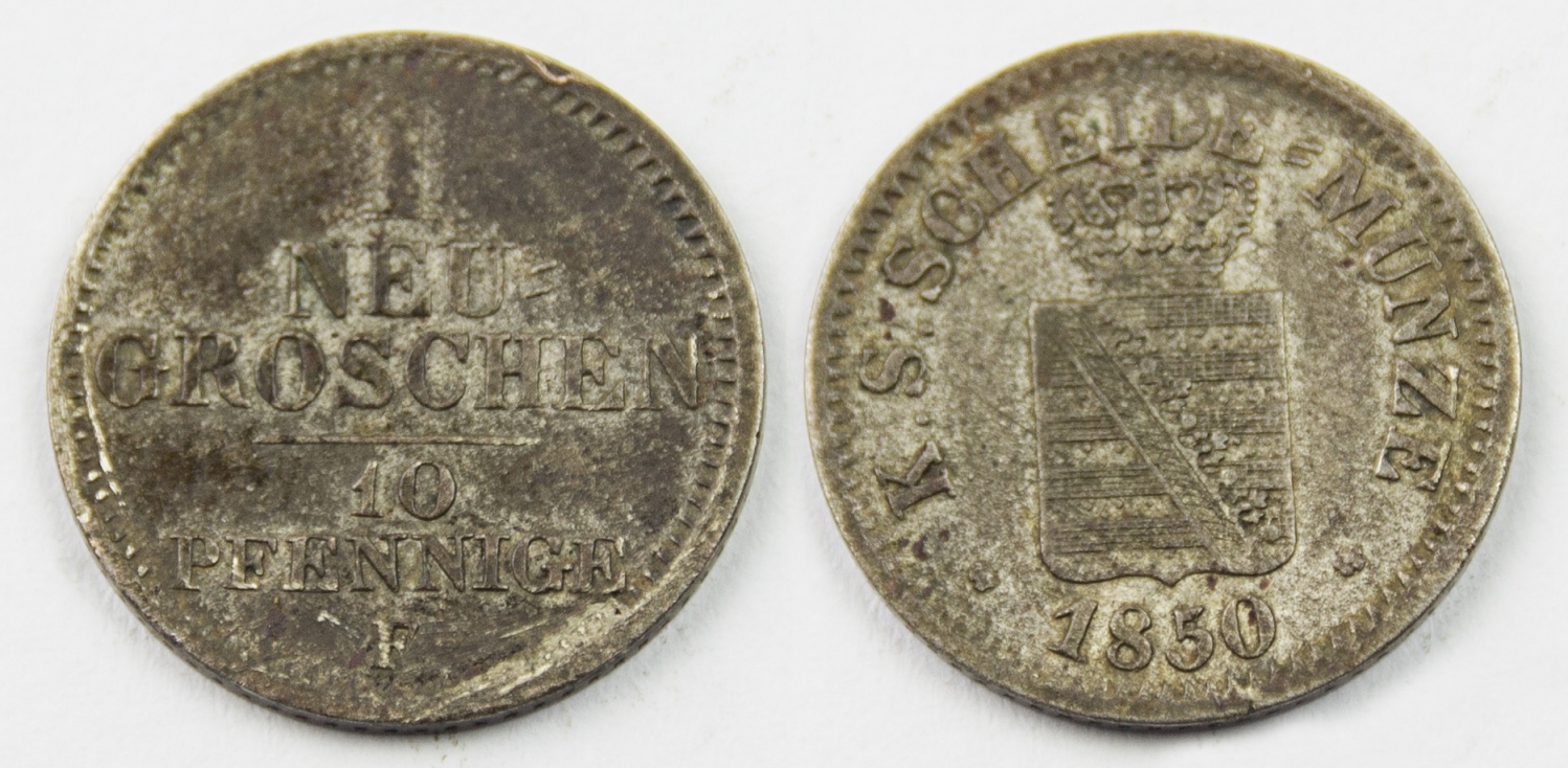  Sachsen Albertiniche Linie 1 Neugroschen/10 Pfennige 1850 F Friedrich-Auguat II. 1836-1854 ss   