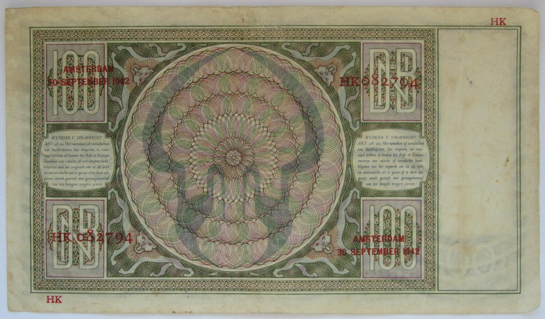  Niederlande: 100 Gulden 1942   