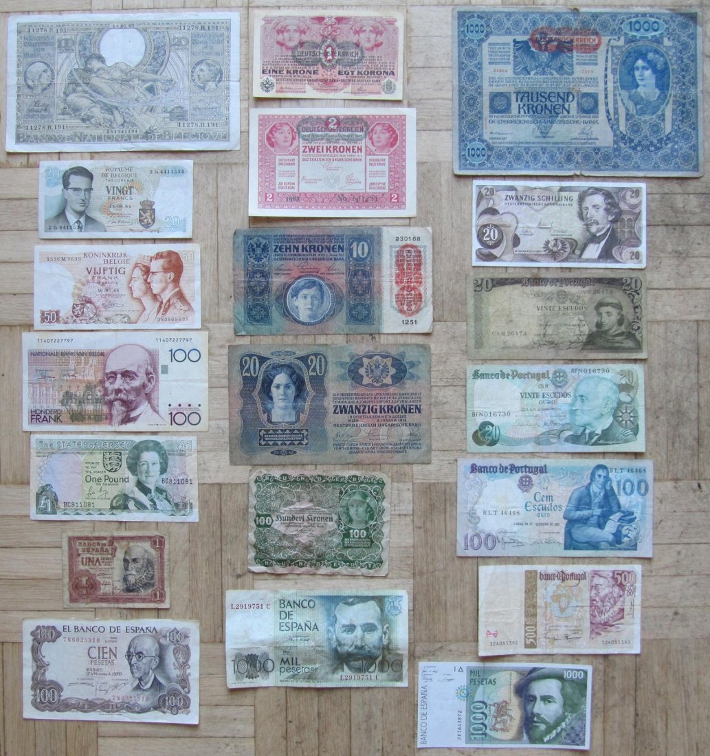  Westeuropa: Lot aus 20 verschiedenen Banknoten   