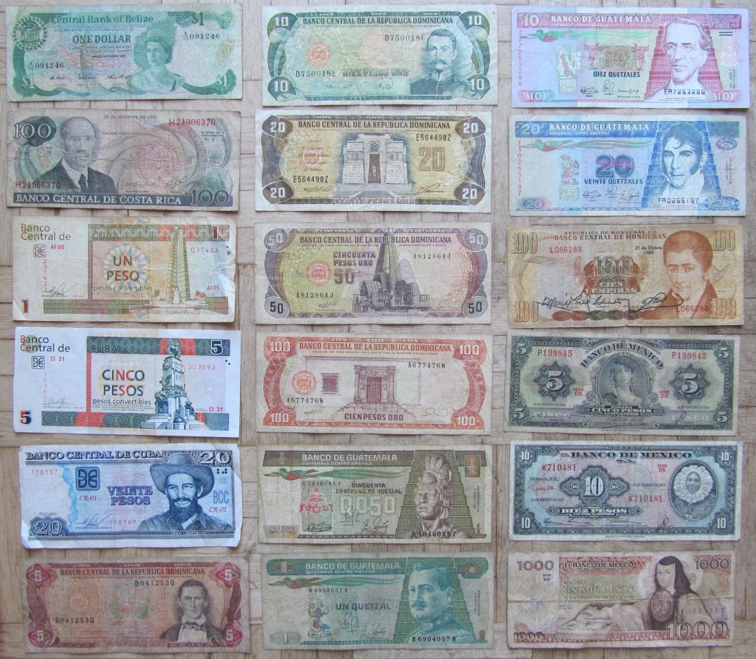  Nordamerika: Lot aus 18 verschiedenen Banknoten   