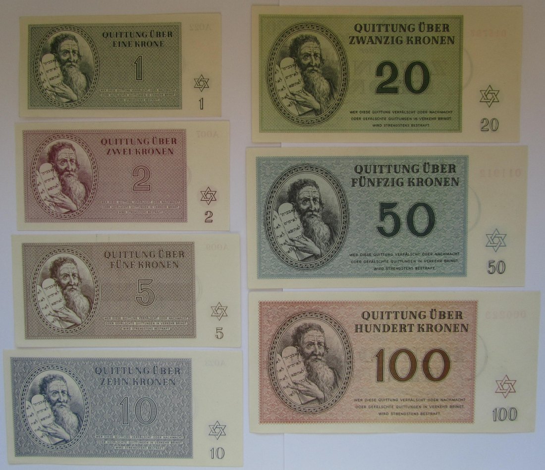 Böhmen: Satz Lagergeld aus Theresienstadt 1943, kassenfrisch   