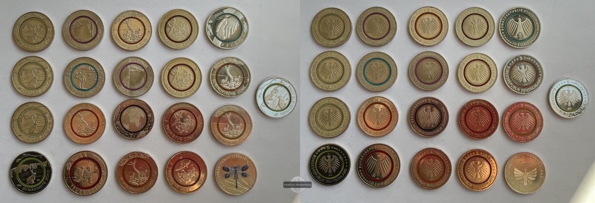  Deutschland 2015-2021 5 Euro LOT (21 Münzen) FM-Frankfurt   