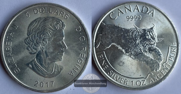  Kanada  5 Dollar  2017   Luchs   FM-Frankfurt   Feinsilber: 31,1g   