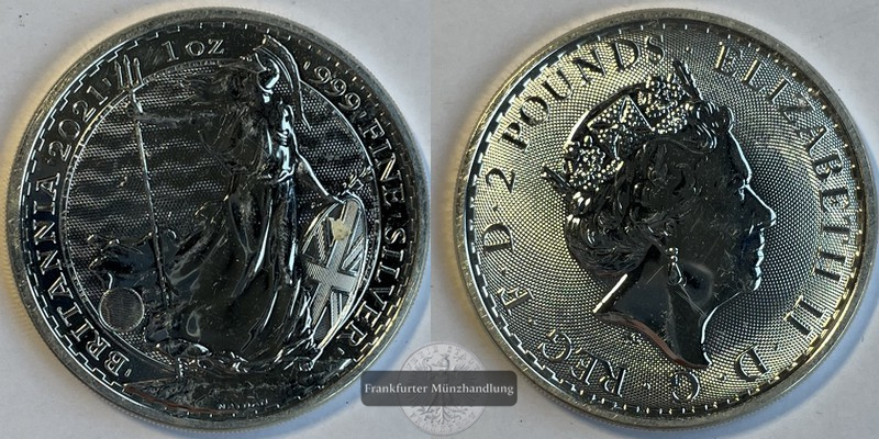  Großbritannien.  2 Pounds 2022 Britannia  FM-Frankfurt UC#440  Feinsilber: 31g   