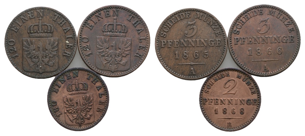  Altdeutschland; 3 Kleinmünzen 1865 / 1866 / 1868   