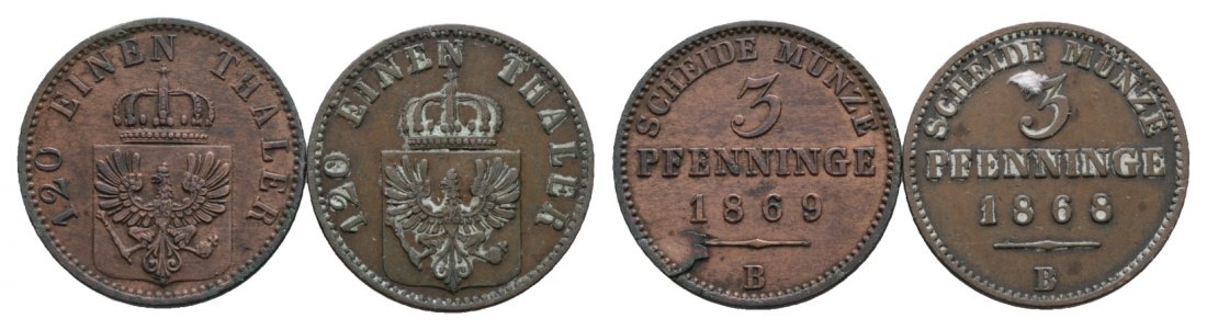  Altdeutschland; 2 Kleinmünzen 1869 / 1868   