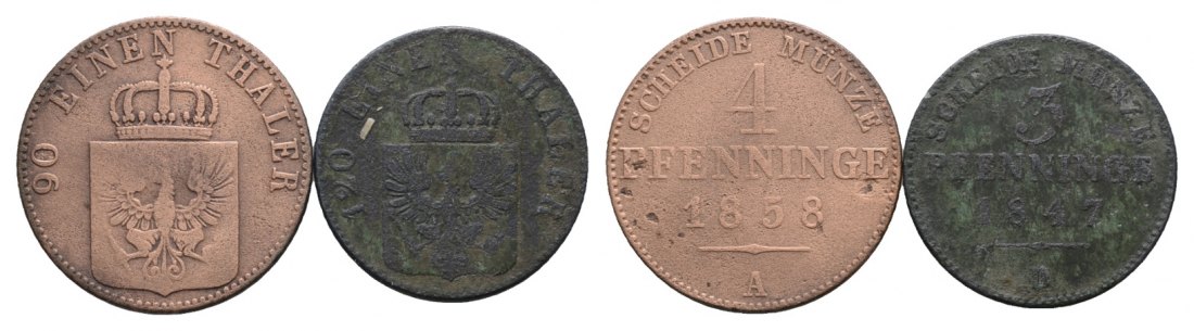  Altdeutschland; 2 Kleinmünzen 1858 / 1847   