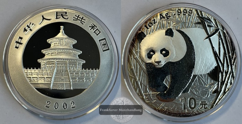  China  10 Yuan 2002 Panda   FM-Frankfurt  Feinsilber: 31,07g pp KM#1365   