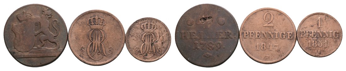  Altdeutschland; 3 Kleinmünzen 1789 / 1847 / 1851   