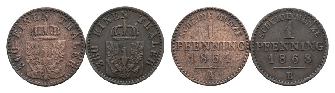  Altdeutschland; 2 Kleinmünzen 1864 / 1868   