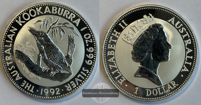  Australien 1 Dollar 1992 Kookaburra FM-Frankfurt KM#164 Feinsilber: 31,1g stmgl   