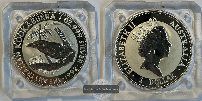  Australien 1 Dollar 1992 Kookaburra FM-Frankfurt KM#164 Feinsilber: 31,1g pp   