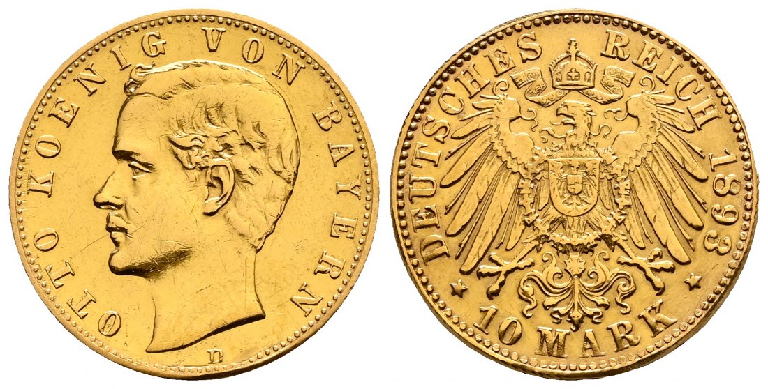 PEUS 2573 Kaiserreich - Bayern 3,58 g Feingold. Otto (1886-1913) 10 Mark GOLD 1893 D Sehr schön