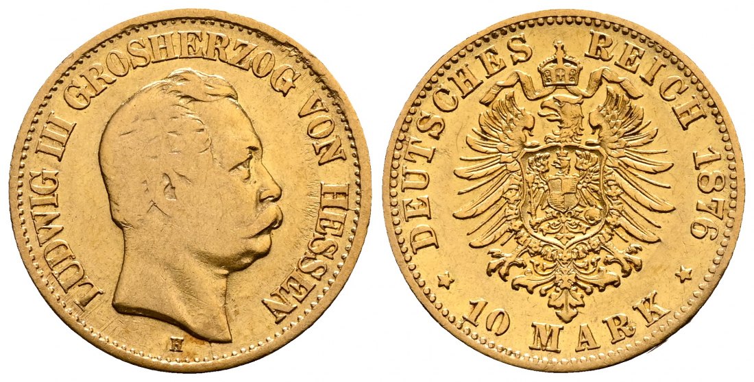 PEUS 2576 Kaiserreich - Hessen Ludwig III. (1848 - 1877) 10 Mark GOLD 1876 H Darmstadt Fast sehr schön
