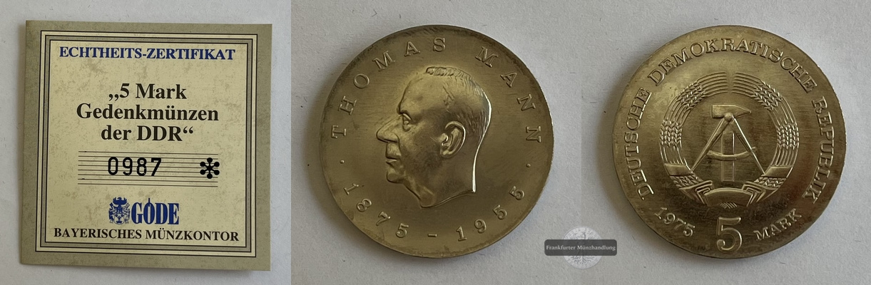  DDR  5 Mark 1975 Thomas Mann J#1556 FM-Frankfurt Gewicht: 9,7g   