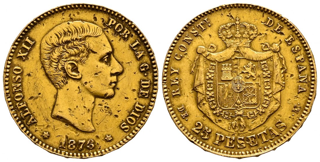 PEUS 2581 Spanien 7,26 g Feingold. Alfons XII. (1874 - 1885) 25 Pesetas GOLD 1876 (18.76)DE-M Fast sehr schön