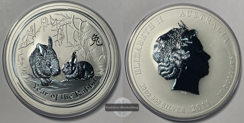  Australien  10 Dollar  Jahr des Hasens 2011 KM#1478 FM-Frankfurt  Feingewicht: 311g Silber  st   