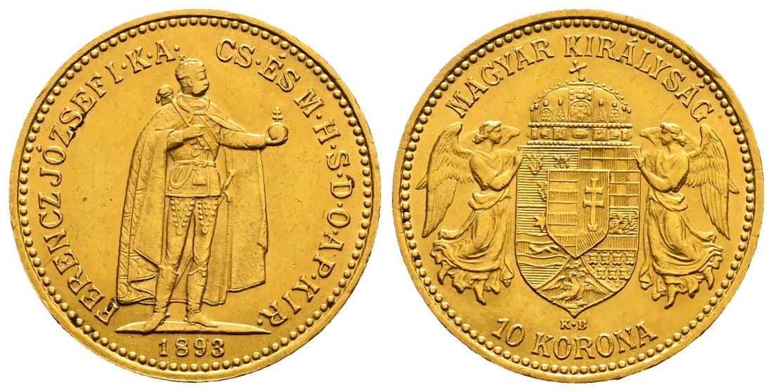 PEUS 2590 Ungarn 3,05 g Feingold. Franz Joseph I. (1848 - 1916) 10 Kronen GOLD 1893 KB Kemnitz Sehr schön