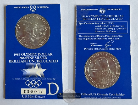  USA 1 Dollar Denver - 1983 XXIII Olympia FM-Frankfurt  Feinsilber: 24,06g   