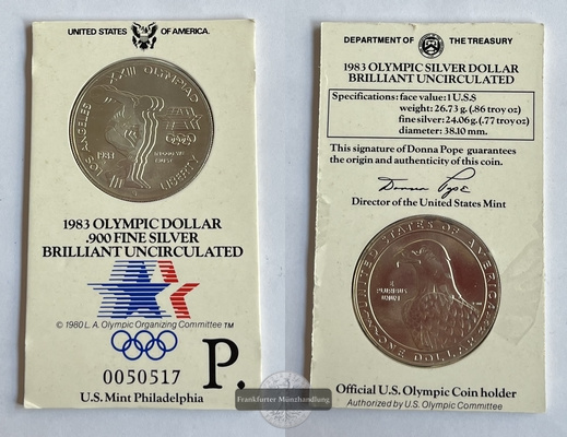  USA 1 Dollar Philadelphia - 1983 XXIII Olympia FM-Frankfurt  Feinsilber: 24,06g   
