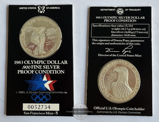  USA 1 Dollar San Francisco - 1983 XXIII Olympia FM-Frankfurt  Feinsilber: 24,06g   