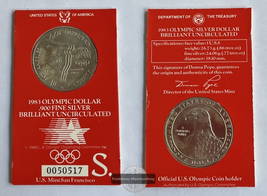  USA 1 Dollar San Francisco - 1983 XXIII Olympia FM-Frankfurt  Feinsilber: 24,06g   