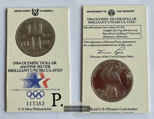  USA 1 Dollar Philadelphia - 1984 XXIII Olympia FM-Frankfurt  Feinsilber: 24,06g   