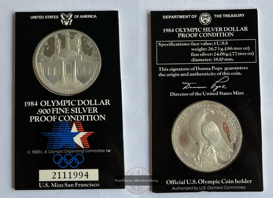 USA 1 Dollar San Francisco - 1984 XXIII Olympia FM-Frankfurt  Feinsilber: 24,06g   